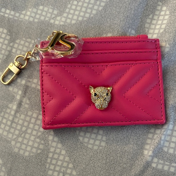 Jessica Simpson Fuchsia Quilted Card Holder with Gold Leopard Detail - Picture 1 of 2